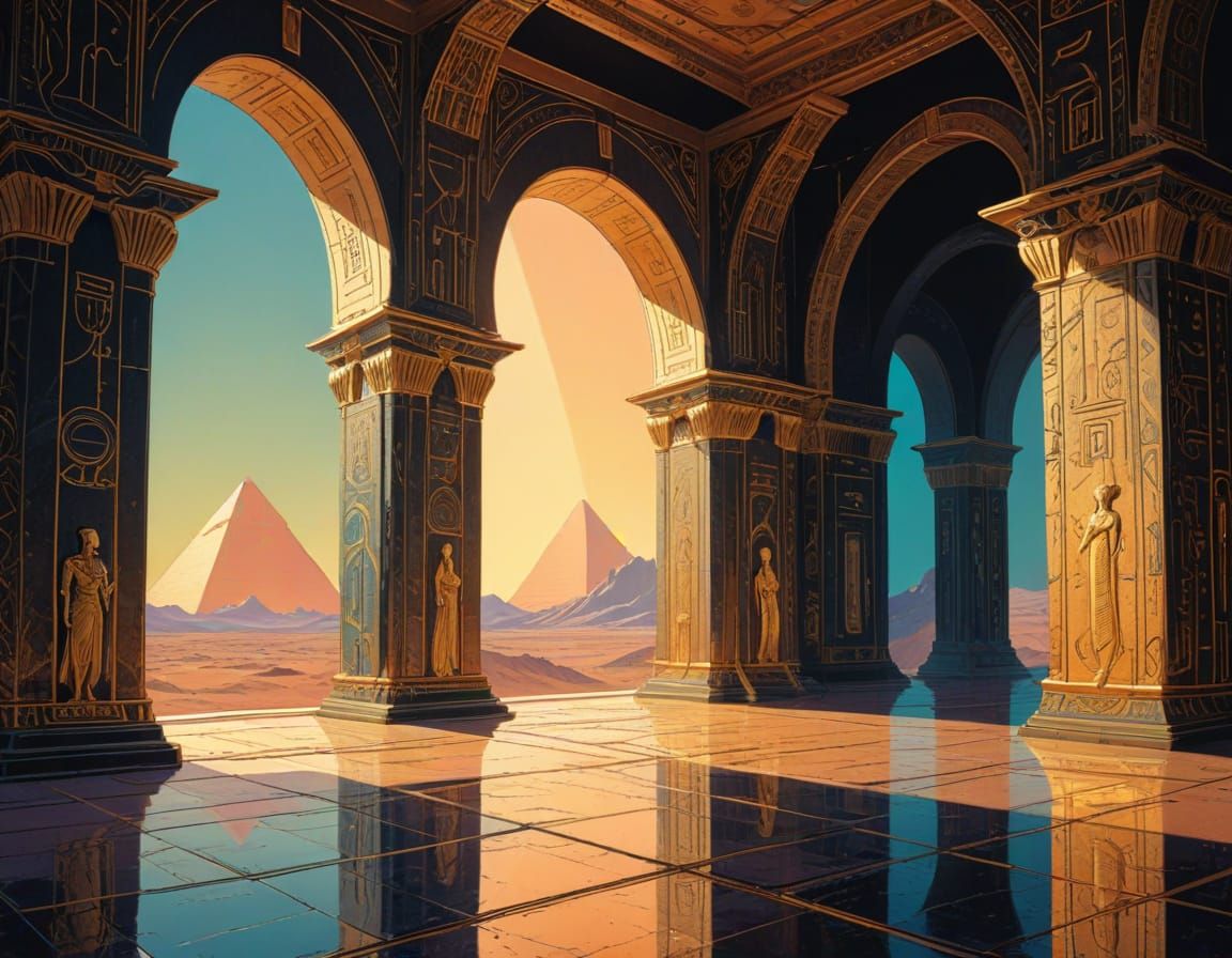 Pharaoh in Grand Hall, Moebius Comic Art Style