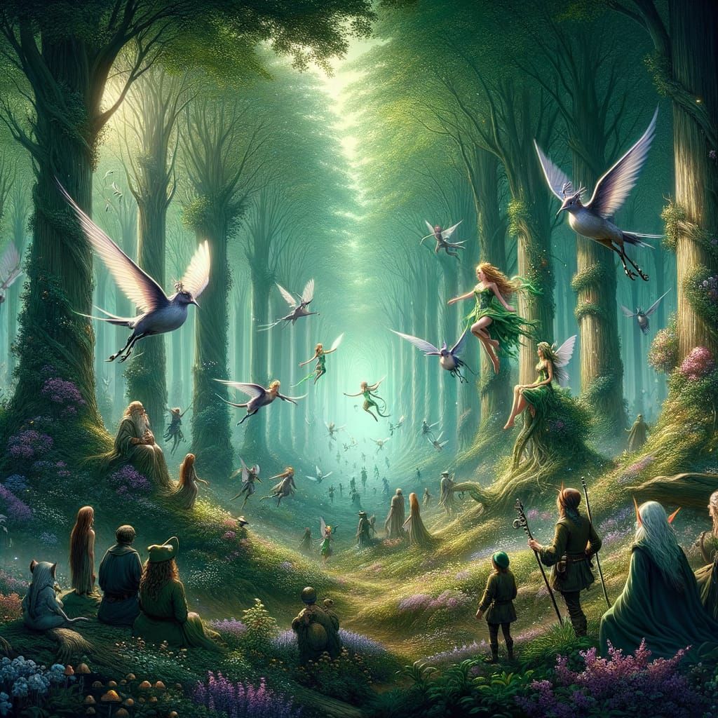 Medieval Faeries in Lush Green Forest