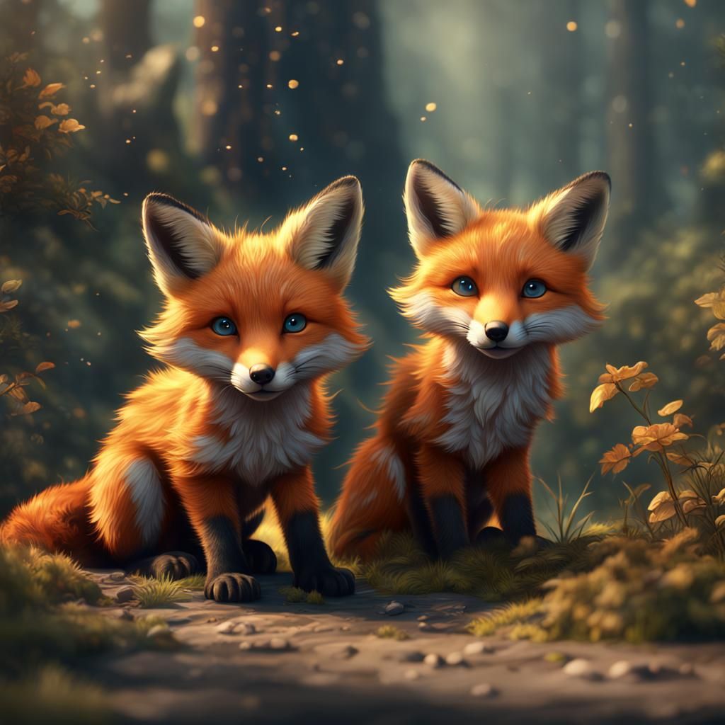 Adorable Fox Kits in Detailed Matte Painting