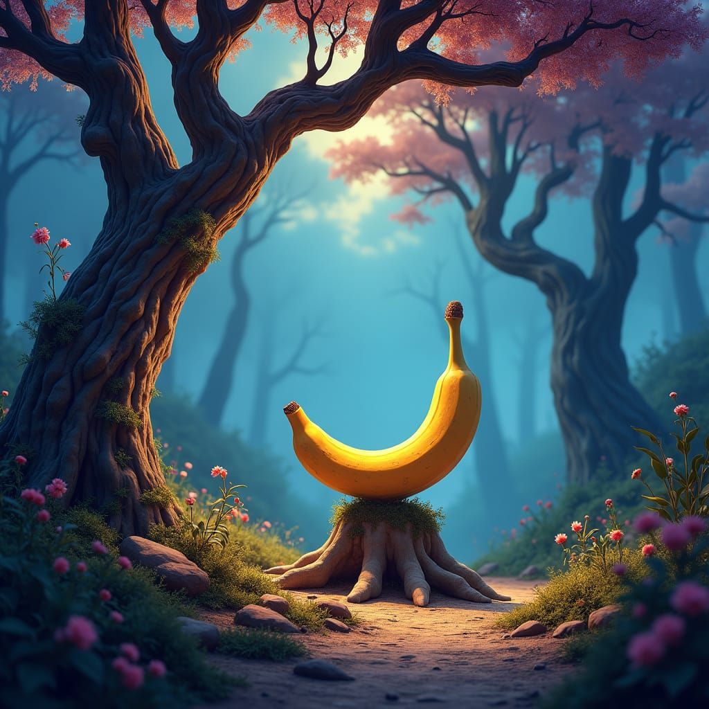 Banana Lost in Mystical Realm: Cinematic Matte Painting