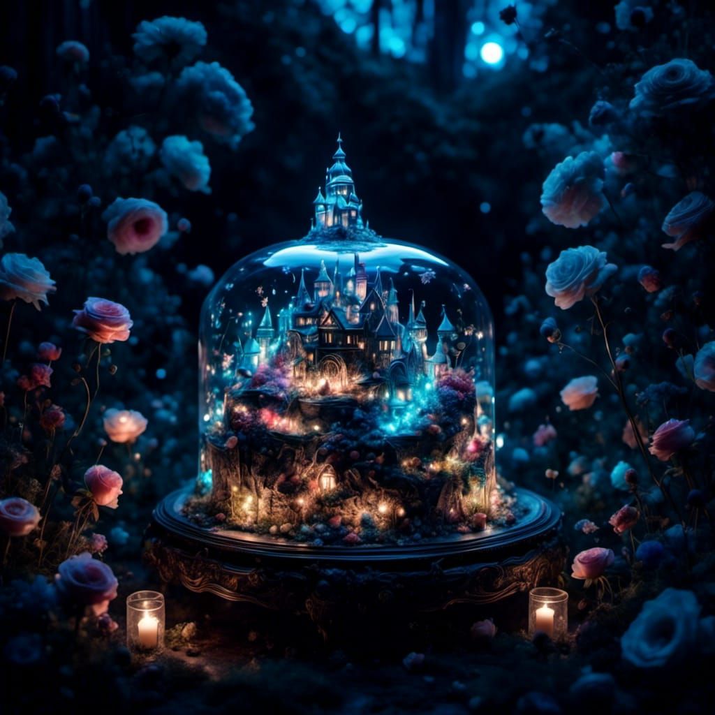 Intricate Transparent Cake with Floral Garden Design