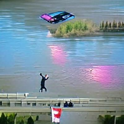 Surreal Absurdity: Impossible River Jump for Prizes