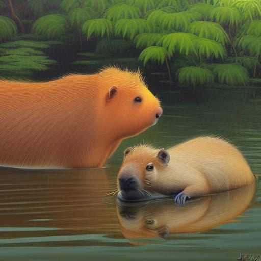 Capybara Portrait in Oil Paint Style