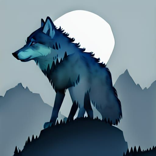 Wolf Silhouette Portrait in Watercolor Style