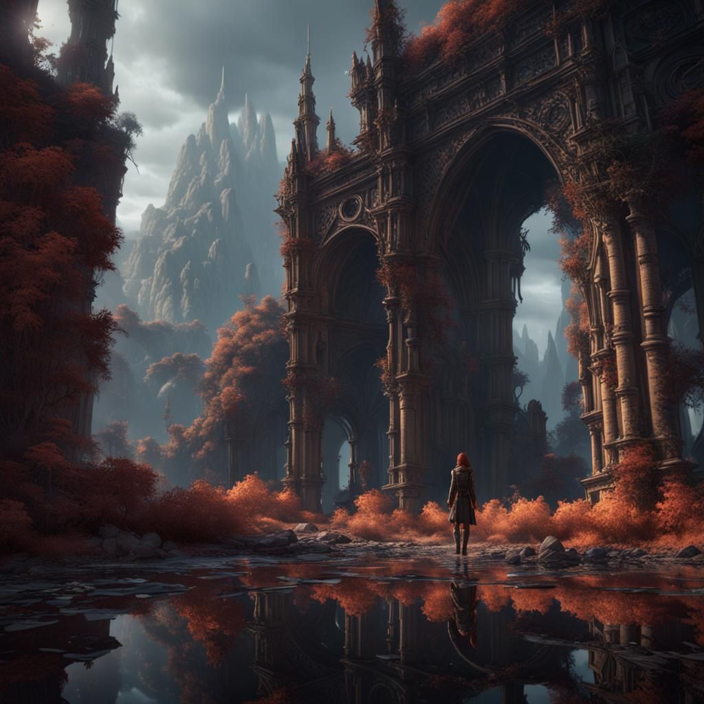 Lonely Figure at Grand Scene, Detailed Matte Painting