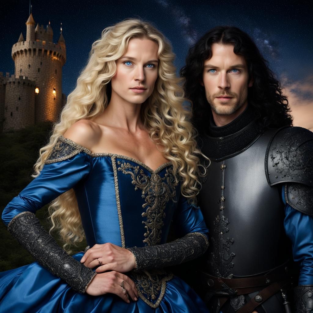 Princess and Knight Portrait Under Starry Sky