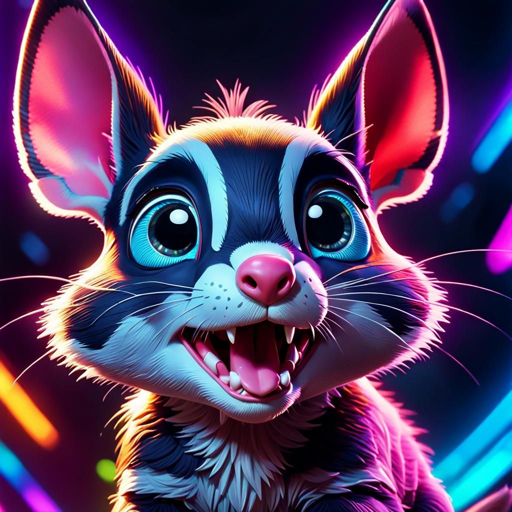 Psychedelic Cartoon Aardvark in Neon Digital Art