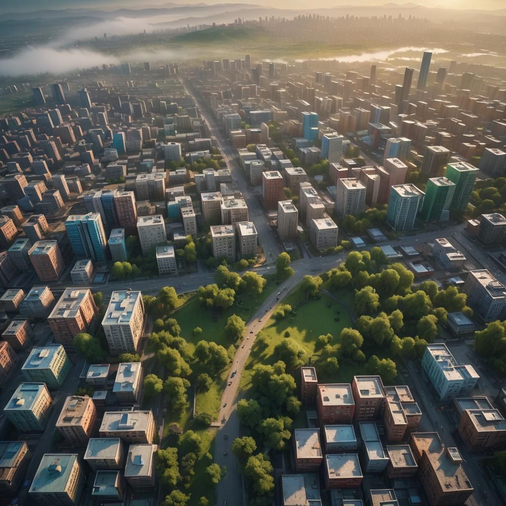 Mongolian City Downtown Sunset: Digital Matte Painting