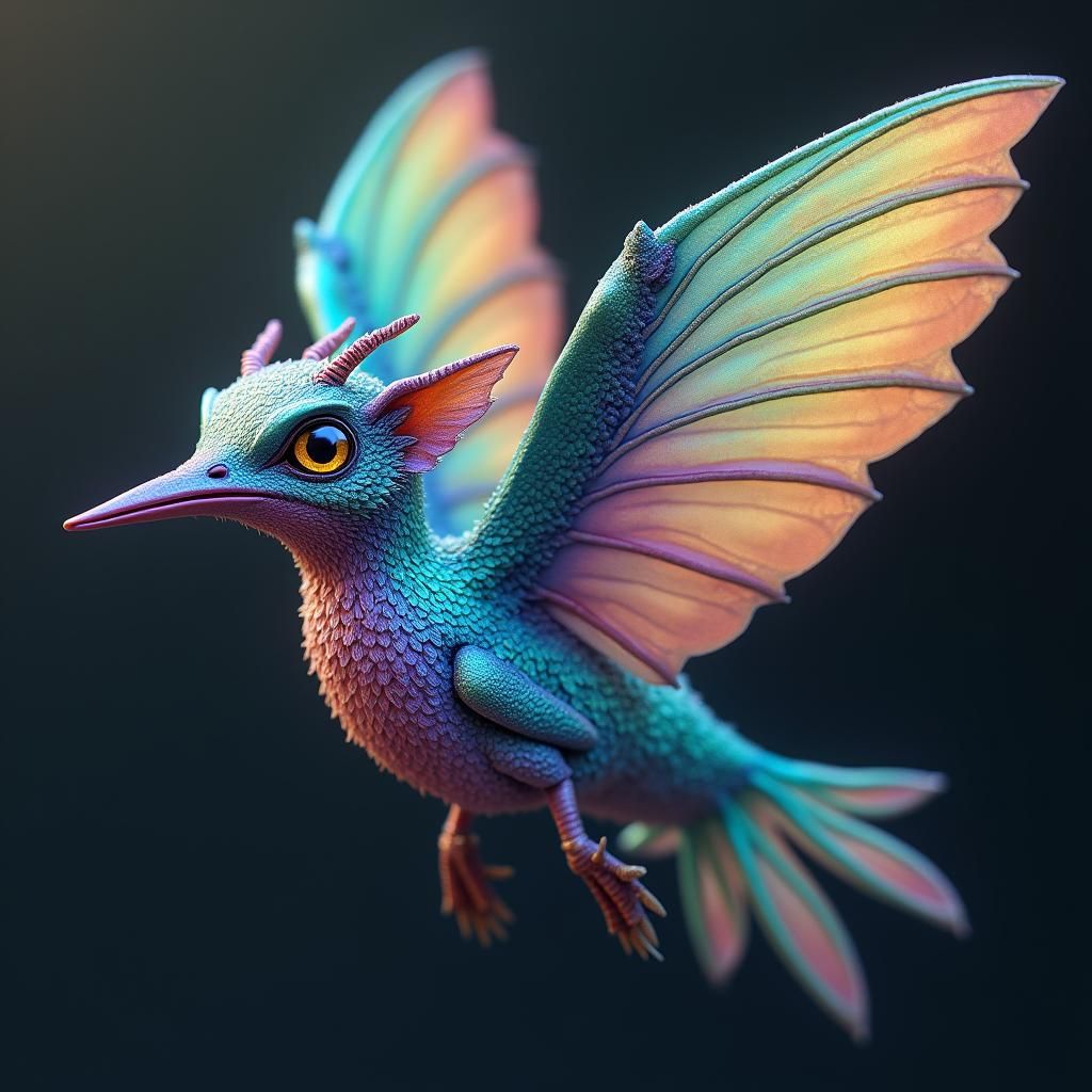 Iridescent Hummingbird-Bat Chimera in Digital Art Style