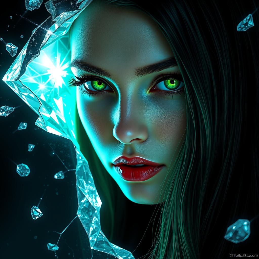 Cracked Gemstone Reveals Woman with Neon Eyes