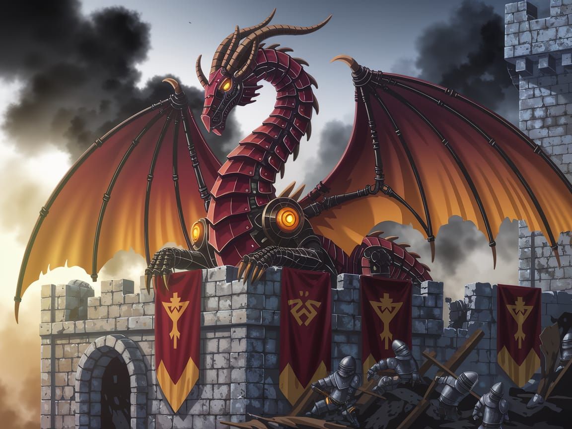 Cyberpunk Mechanical Dragon Unveils Medieval Ruins