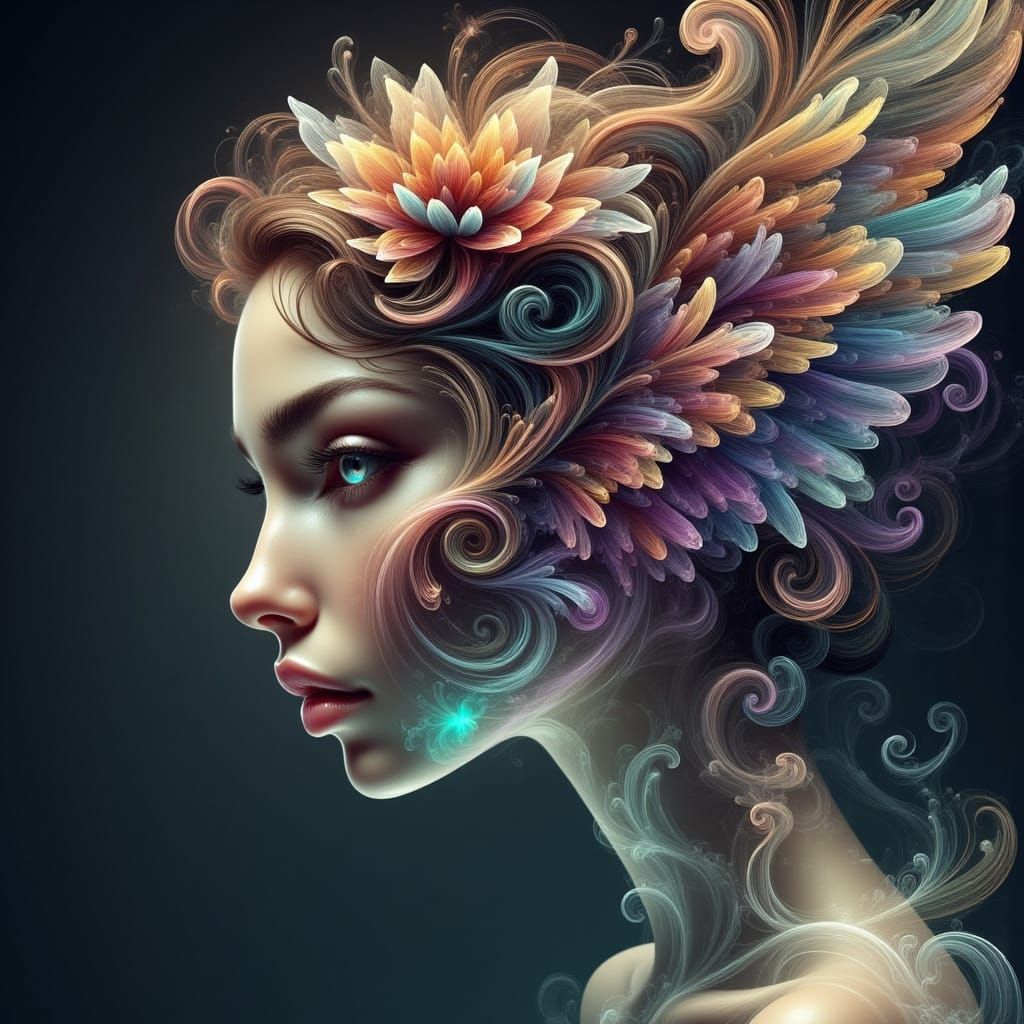 Ethereal Woman Encased in Luminous Aquatic Sphere