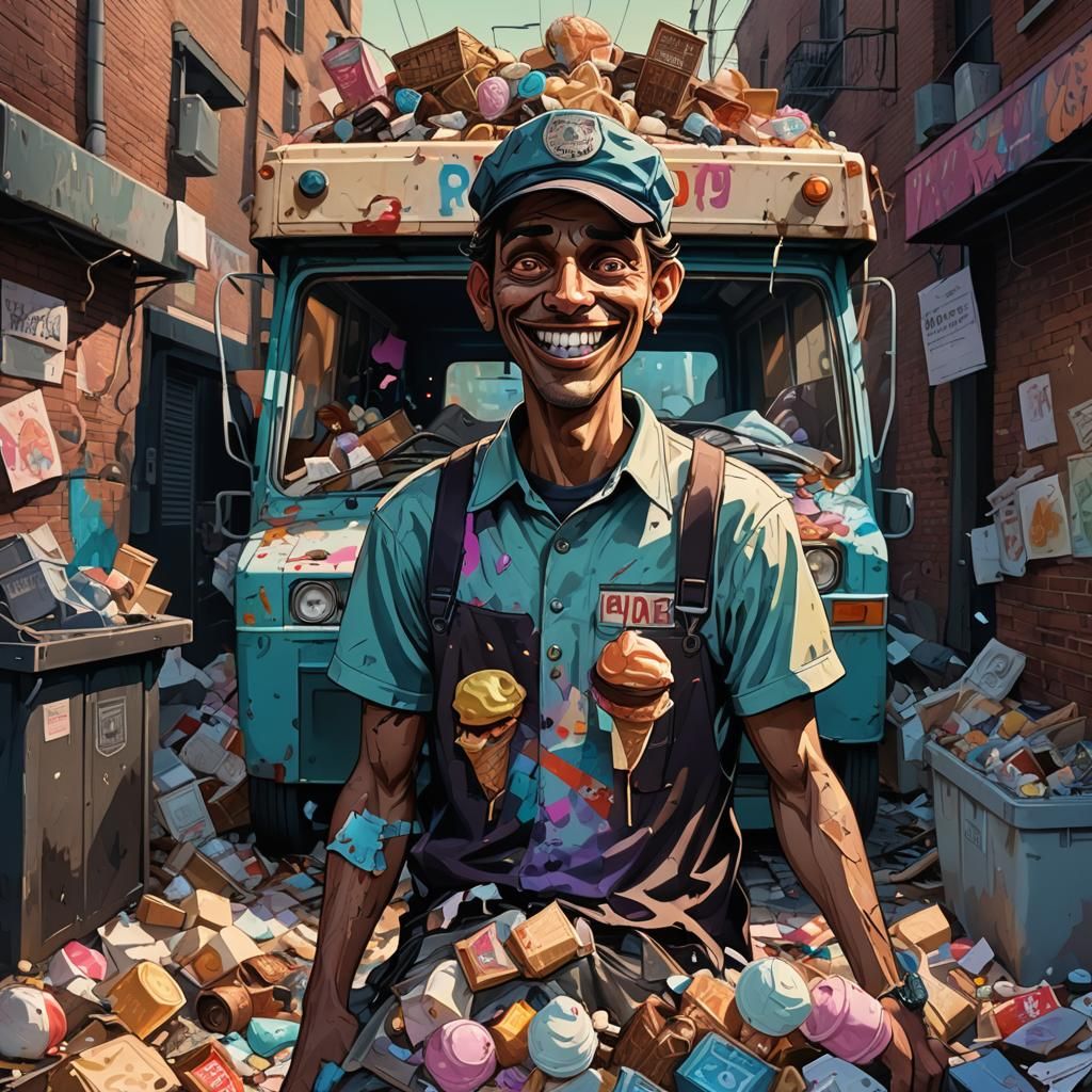 Sinister Ice Cream Truck Driver in Art Nouveau Style