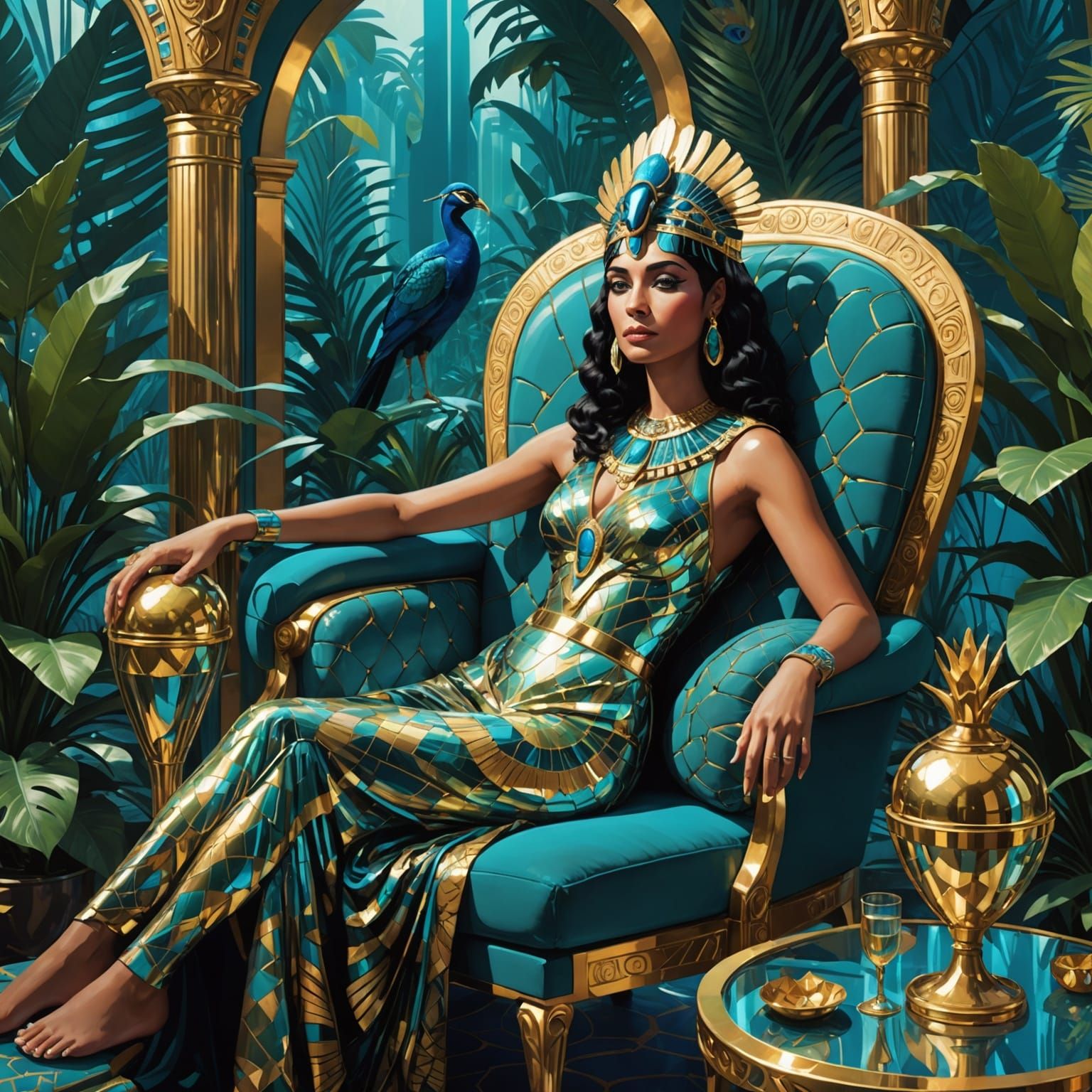Cleopatra in a Cyberpunk Garden, Hyperrealistic Portrait