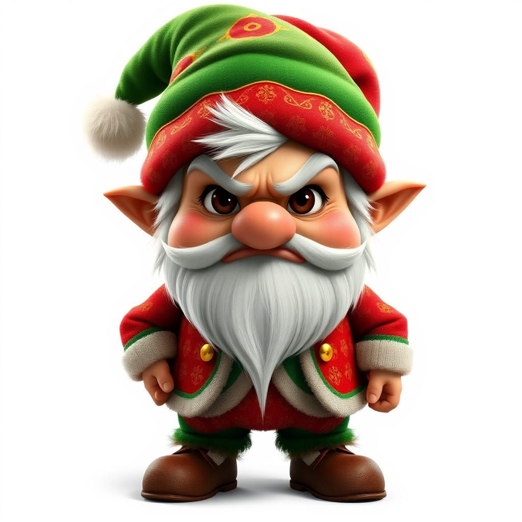 Grumpy Christmas Dwarf with Intricate Suit and Vibrant Hat