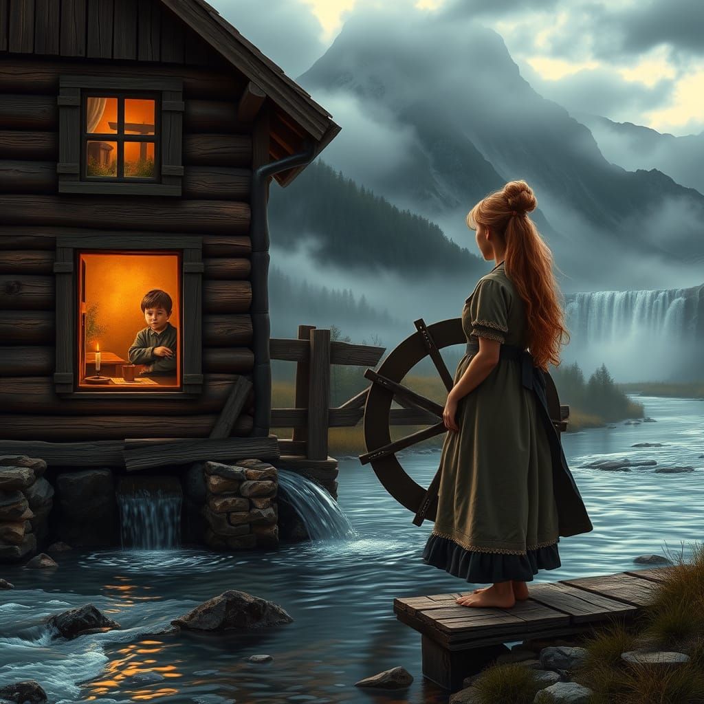 Idyllic Mountain Retreat with Majestic Waterfall and Cozy Wo...