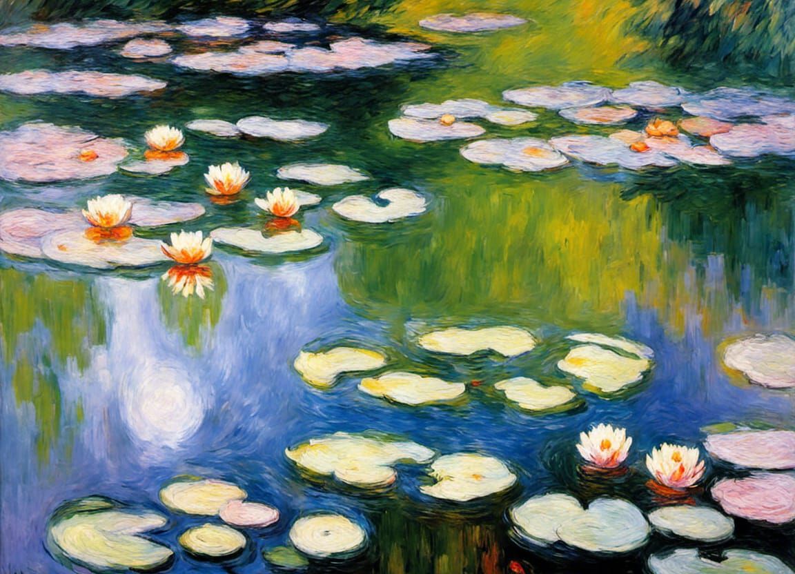 Impressionist Water Lilies: A Textured Oil Painting