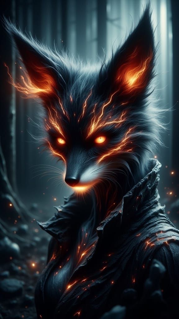 Masked Fox Anthro in Dark Forest Art