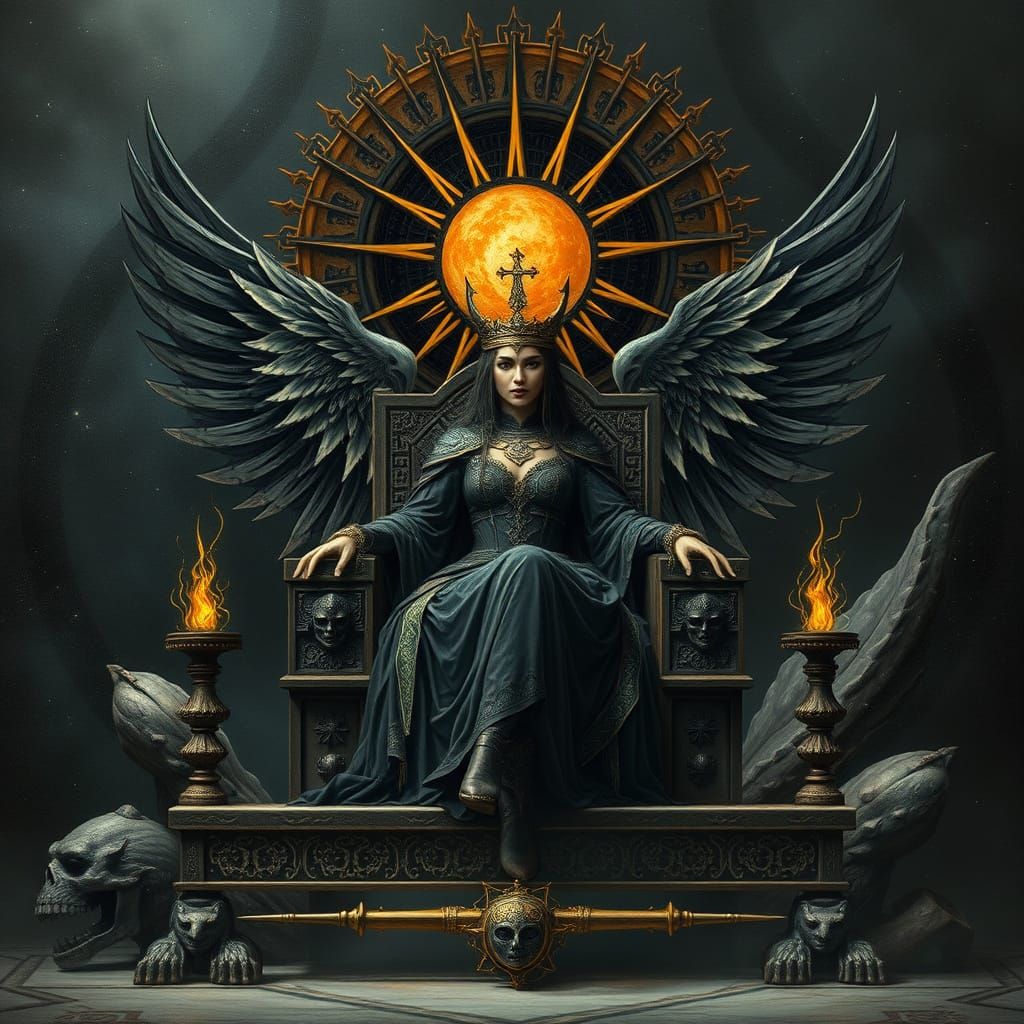 High Priestess of Black Sun on Magical Throne