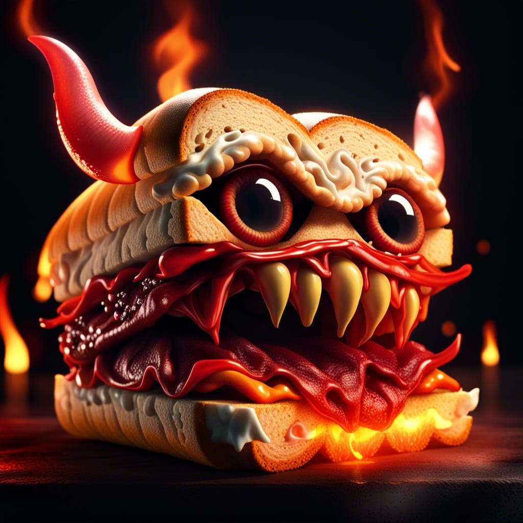 Demonic Sandwich Mimic in Dreamcore Style