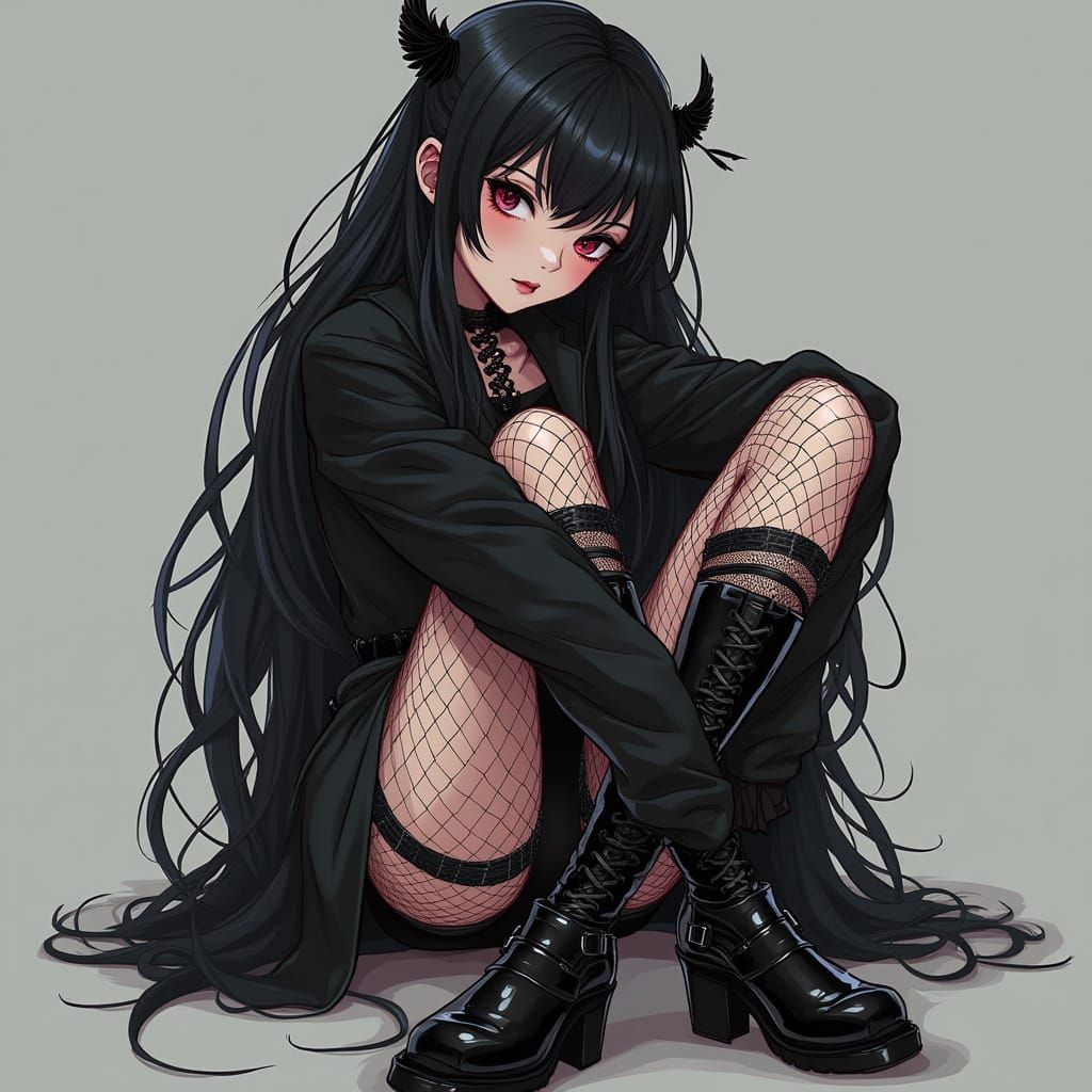 Stylish Goth Anime Girl in Noir Style