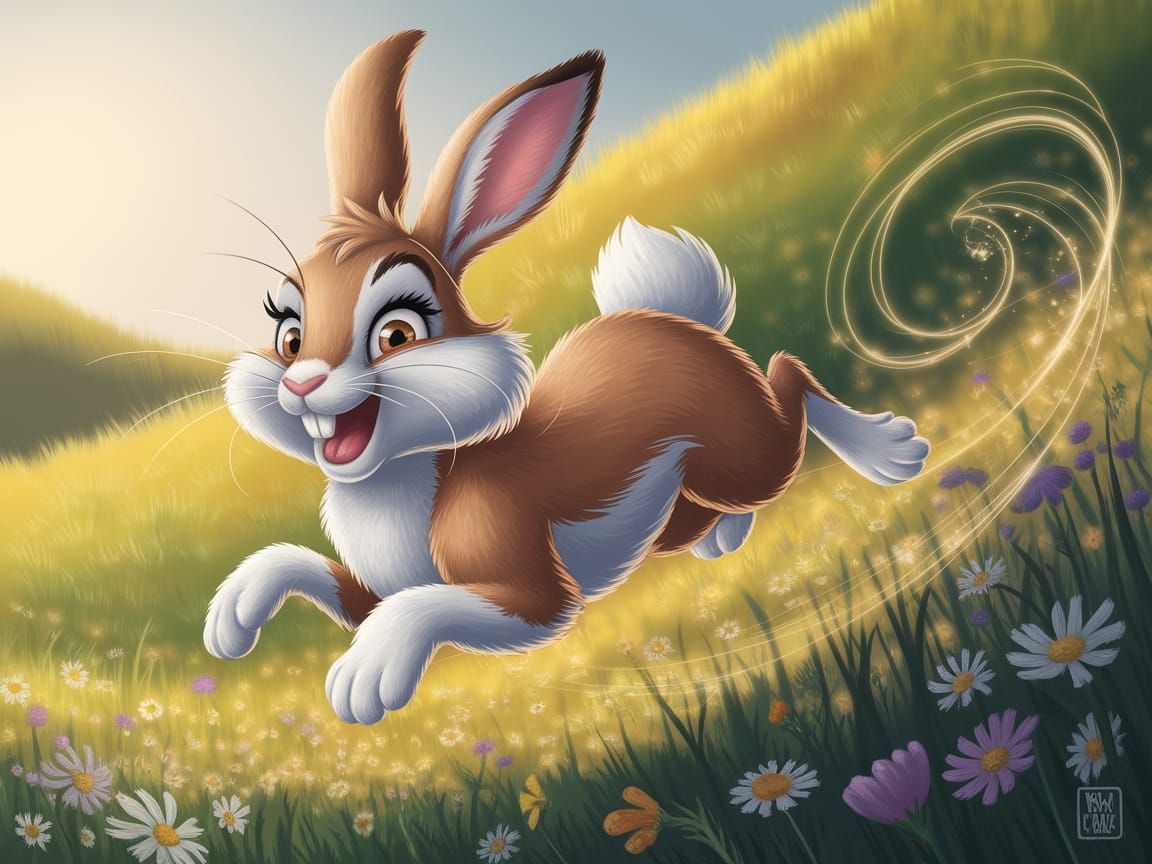 Playful Rabbit Leaps Through Sunlit Meadow