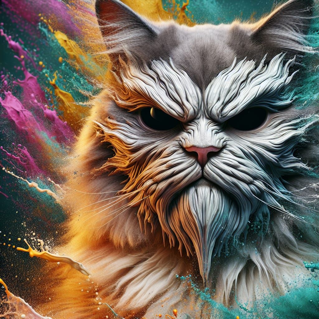 Grumpy Cat in Ghost Mask: Hyperrealistic Splash Art
