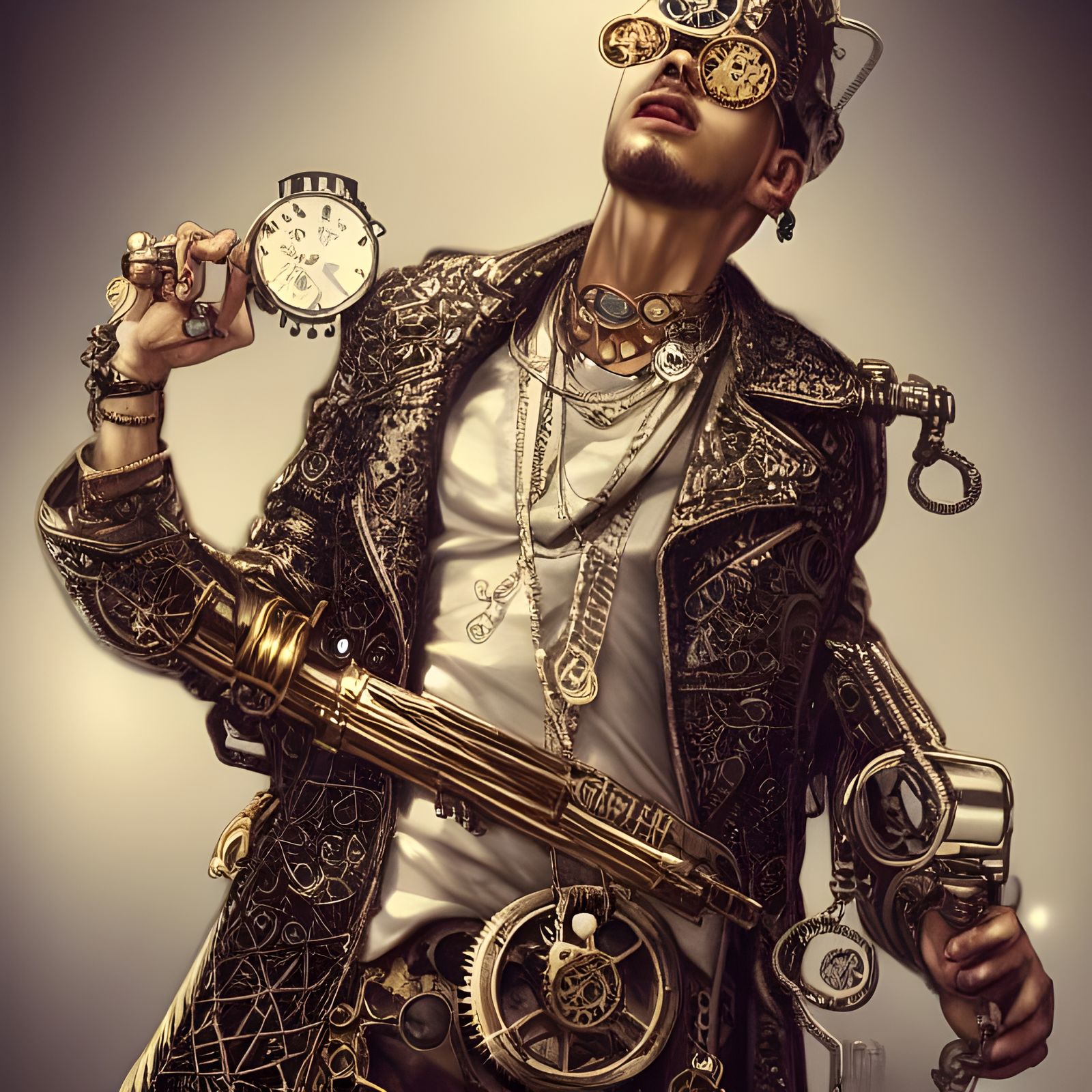 Steampunk Hip Hop Rapper Portrait in Detailed Metalwork