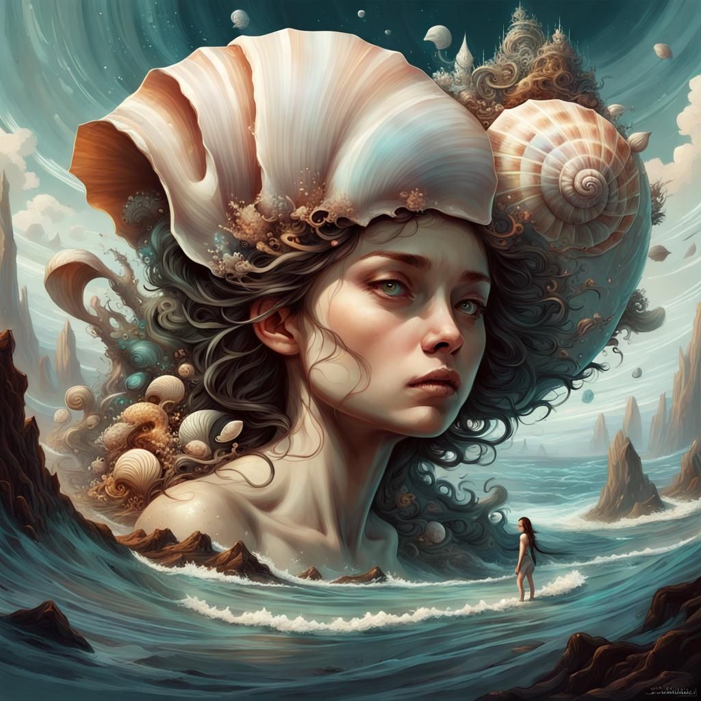 seashell wonderland portrayed in a  surreal fantasy illustration