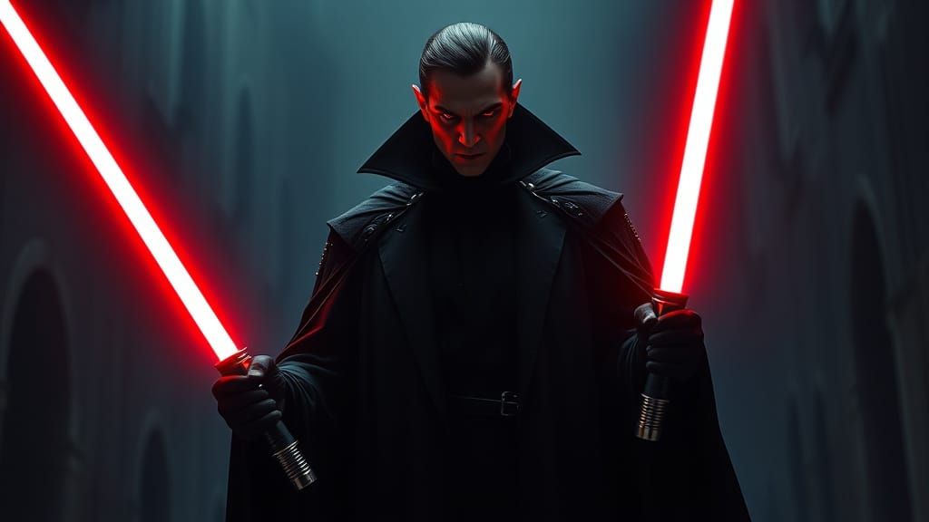 Dark Sith Lord Dracula Wields Crimson Lightsabers in Cinemat...
