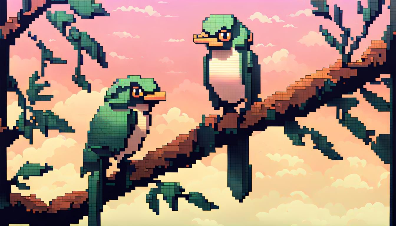 Frogmouth Birds in Pixel Art Style