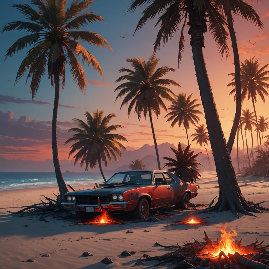 Devil Relaxing on Beach in Fantasy Matte Painting