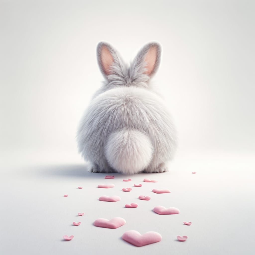 Fluffy Bunny Leaves Trail of Pink Heart-Shaped Pawprints