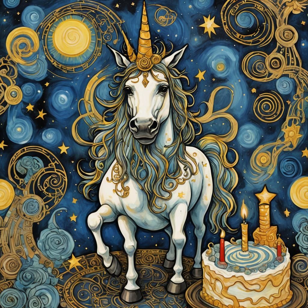 Celtic Unicorn in Steampunk Psychedelic Universe