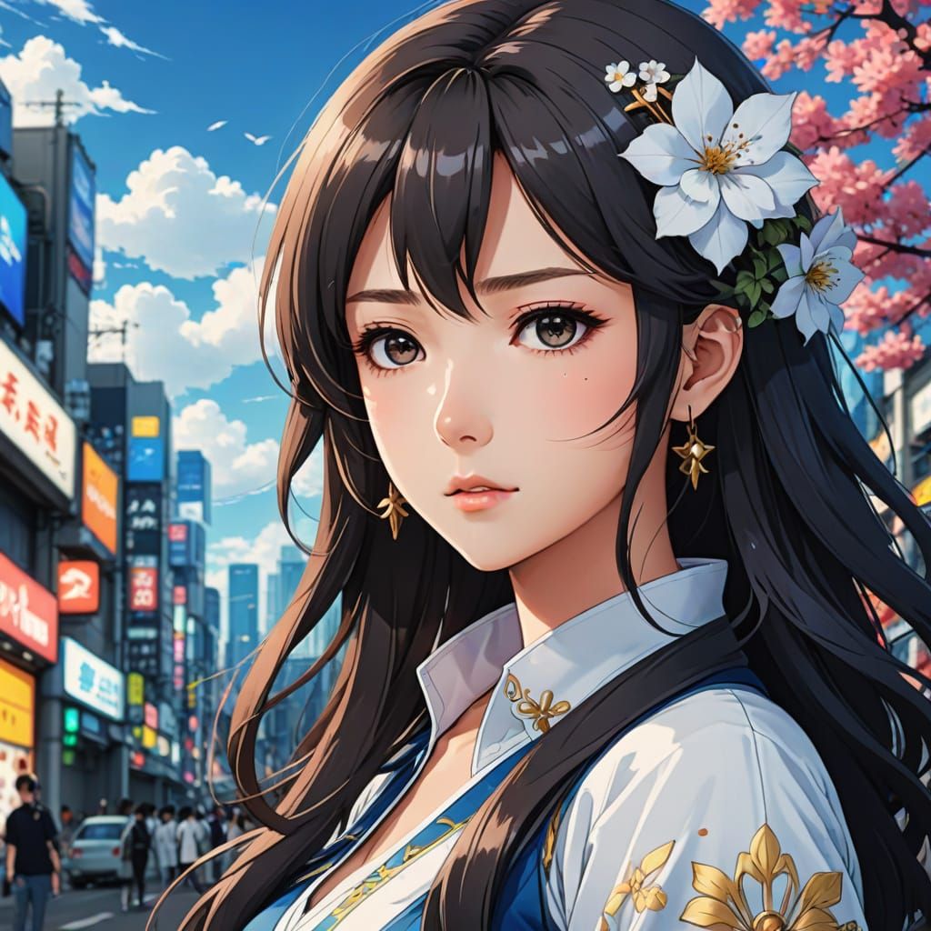 Anime Lady Background in Vibrant Watercolor Style