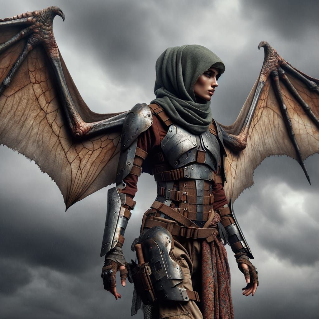 Futuristic Warrior Empowered by Pterosaur Wings