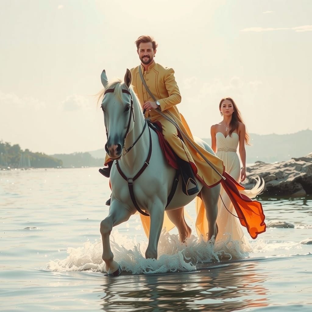 Prince Charming Approaches His Love by the Shining Lake