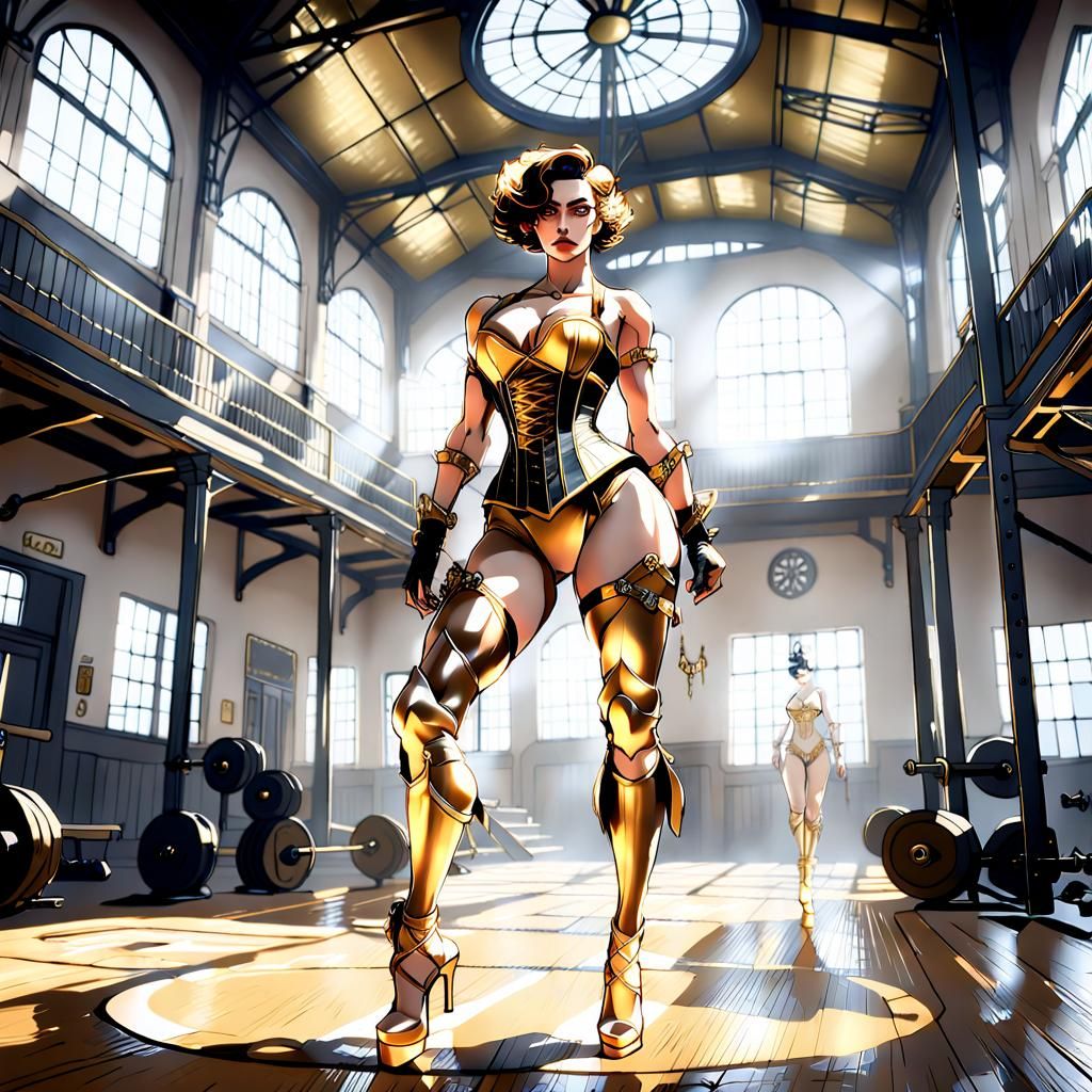 Steampunk Acrobat Portrait in Gold Corset Outfit