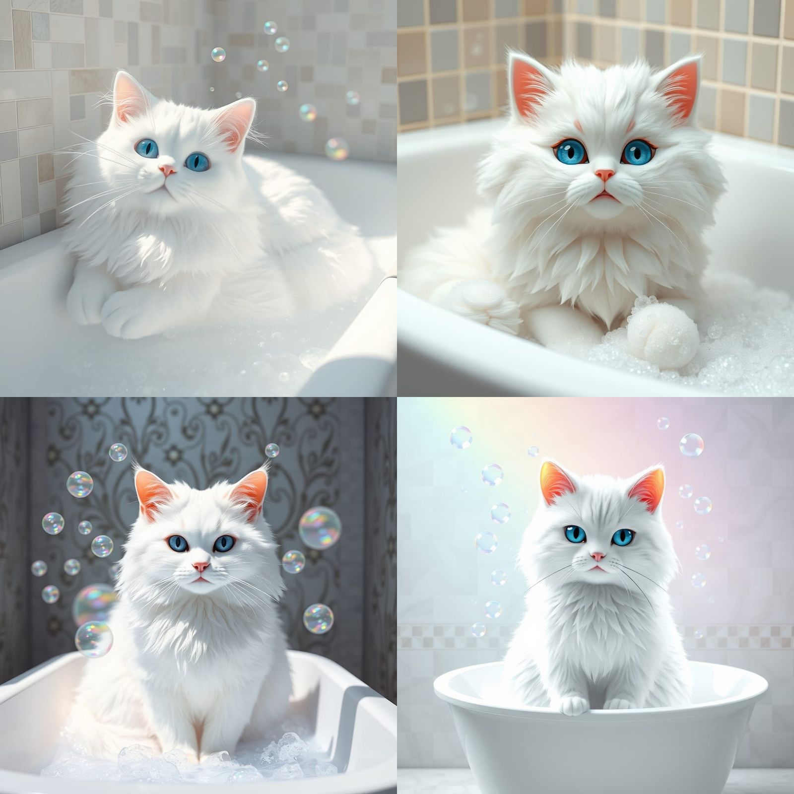 Rainbow Bubble Soap Foam Cat in Anime Style
