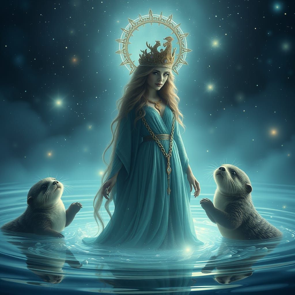 Ethereal Otter Goddess in an Enchanted Realm