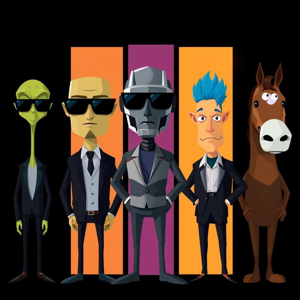 Animated Characters in Suits: A Minimalist Graphic Design