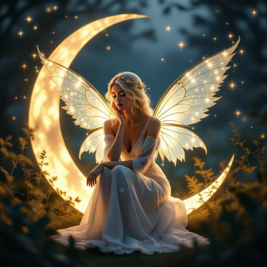Moonlit Serenity with Ethereal Wings