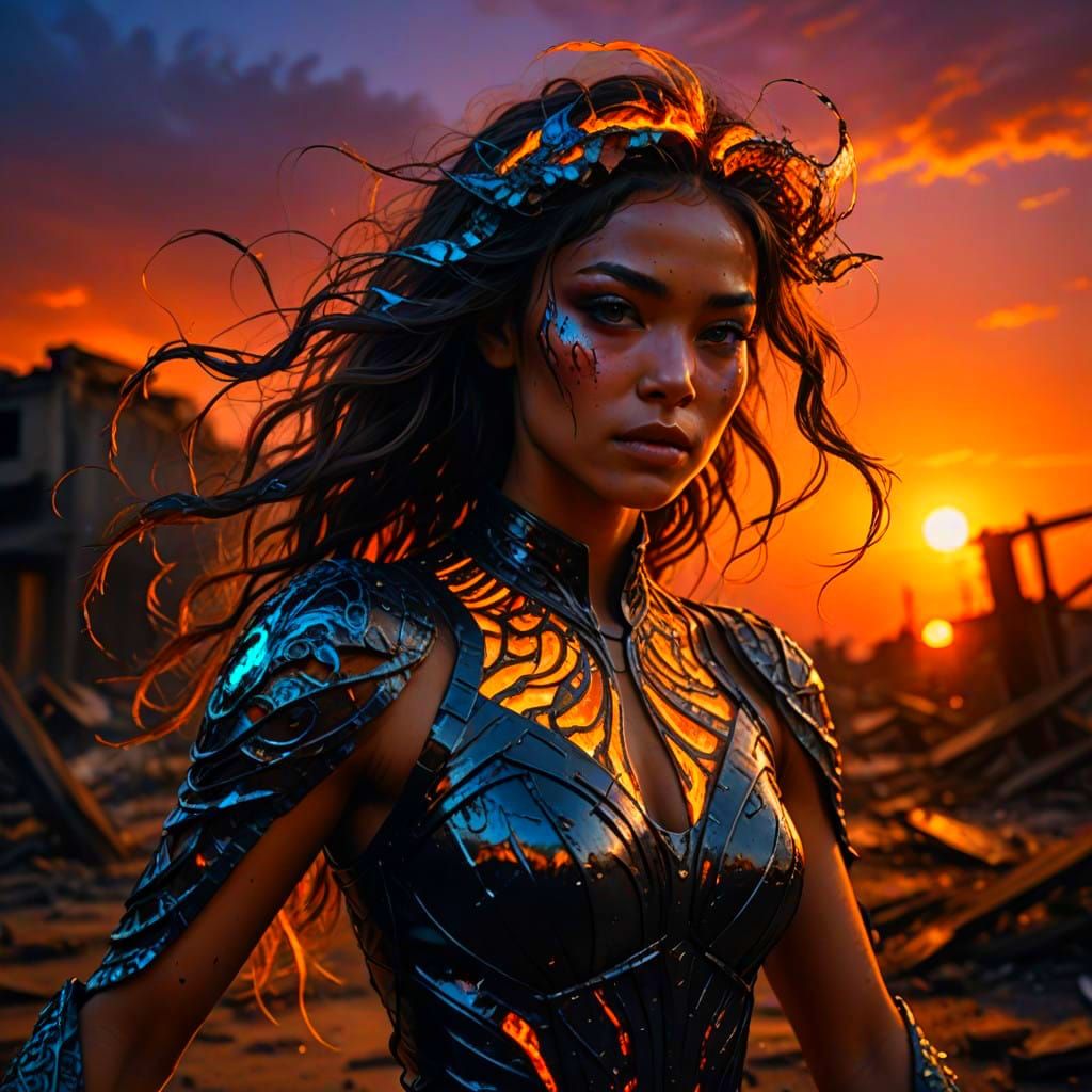 Dancer in a Devastated Hyperrealistic Landscape