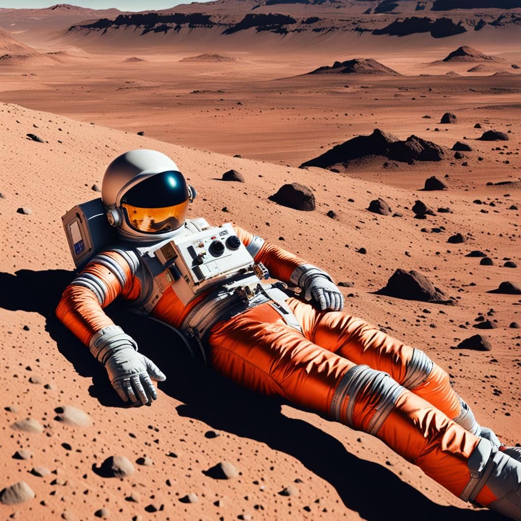 Astronaut Sunbathing on Mars: Humorous Space Scene
