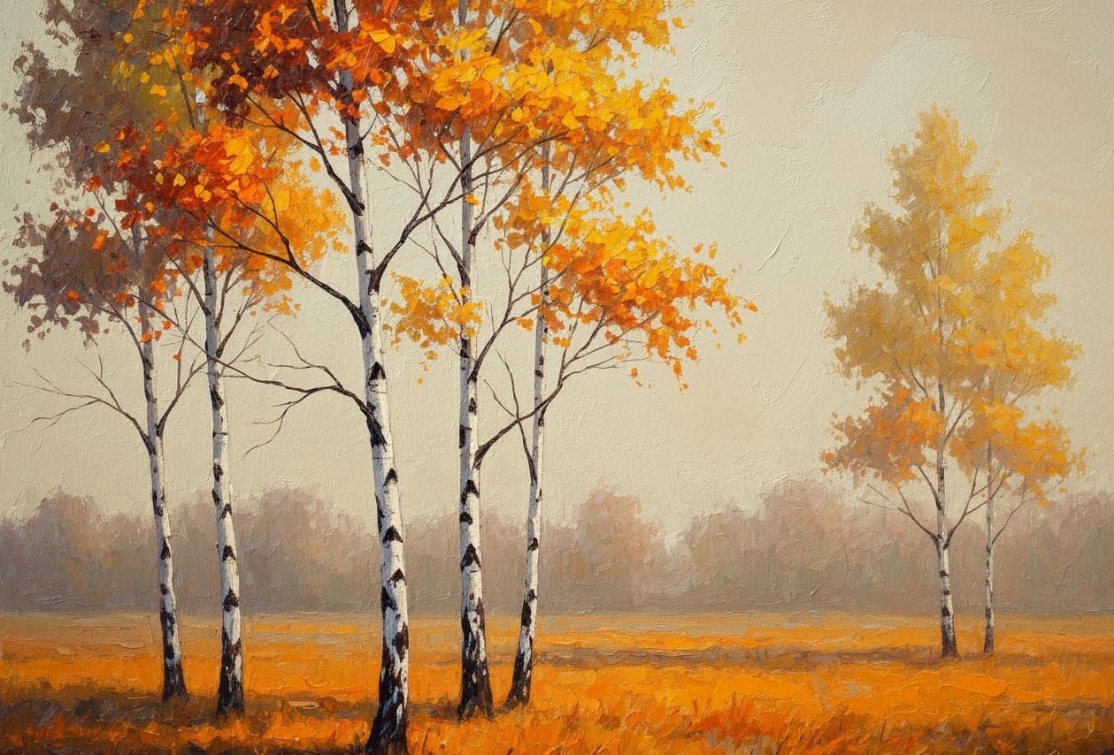 Impressionist Birch Trees in Autumn Landscape