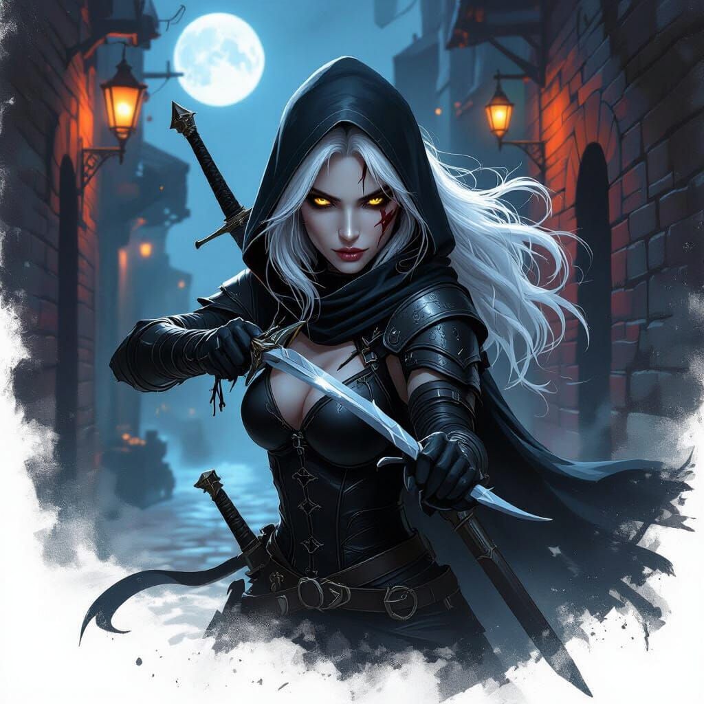 Half-Elf Rogue in Dark Fantasy Concept Art Style
