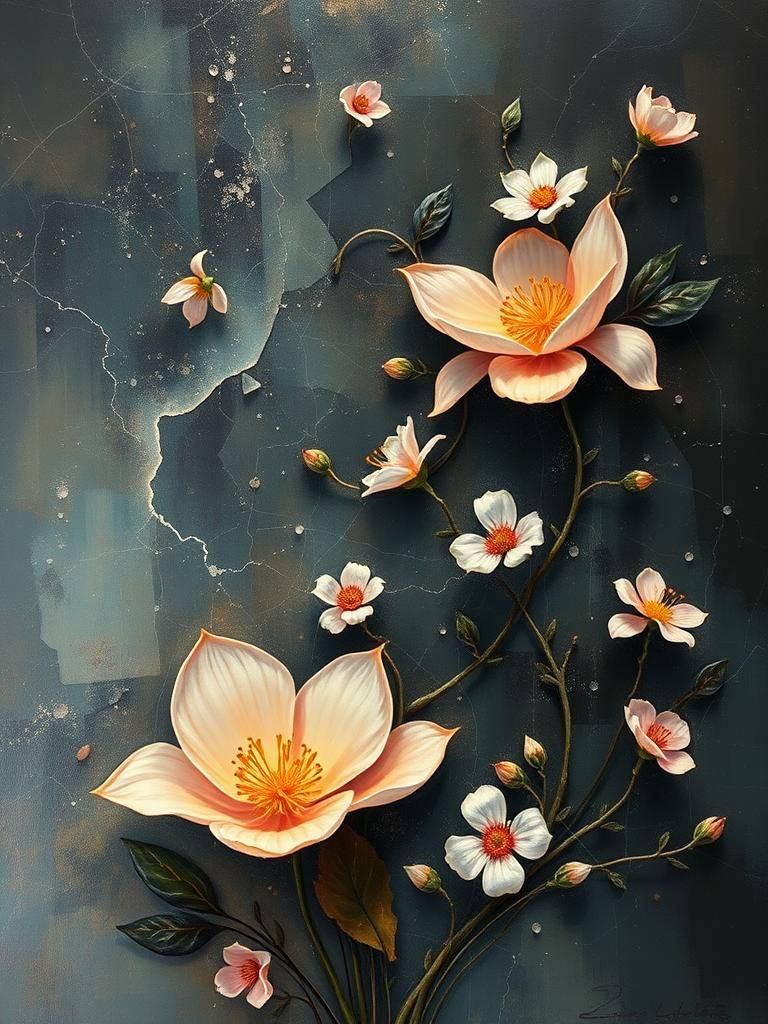 Abstract Word Art with Acrylic and Flowers