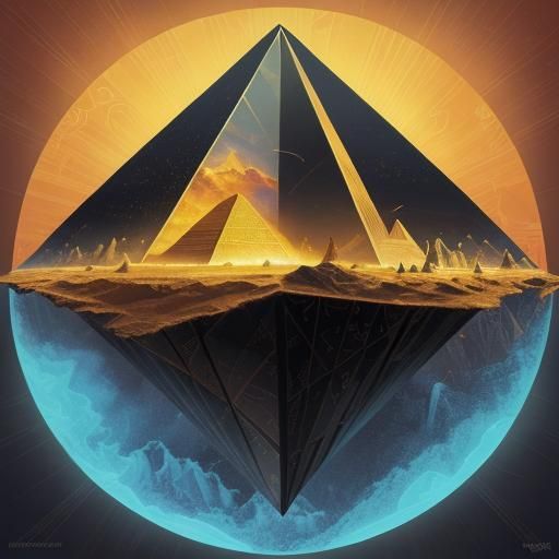 Golden Hourglass Pyramid in Geometric Fauvism Style