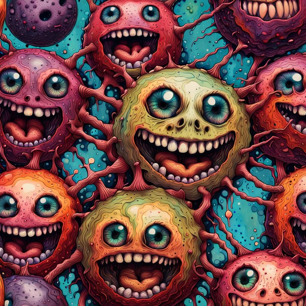 Psychedelic Slime Balls with Scary Smiles