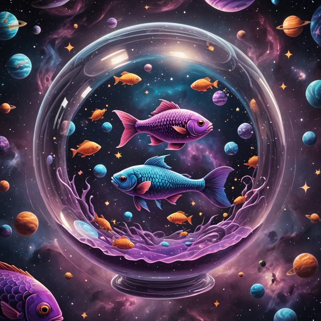 Fish Bowl in Space: A Surrealist Digital Art